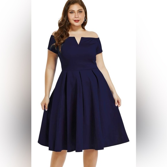 LALAGEN Women's  Navy Blue Midi 2X  Dress - Picture 1 of 13